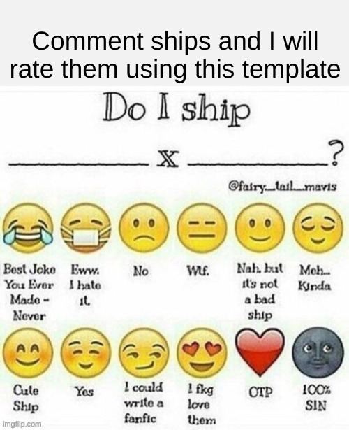 do i ship __x__? | Comment ships and I will rate them using this template | image tagged in do i ship __x__ | made w/ Imgflip meme maker