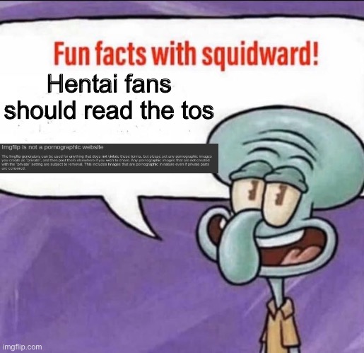 Fun Facts with Squidward | Hentai fans should read the tos | image tagged in fun facts with squidward | made w/ Imgflip meme maker