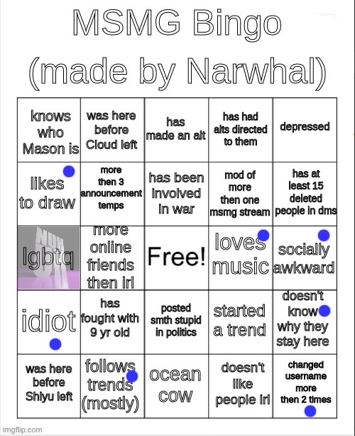msmg bingo | image tagged in msmg bingo | made w/ Imgflip meme maker
