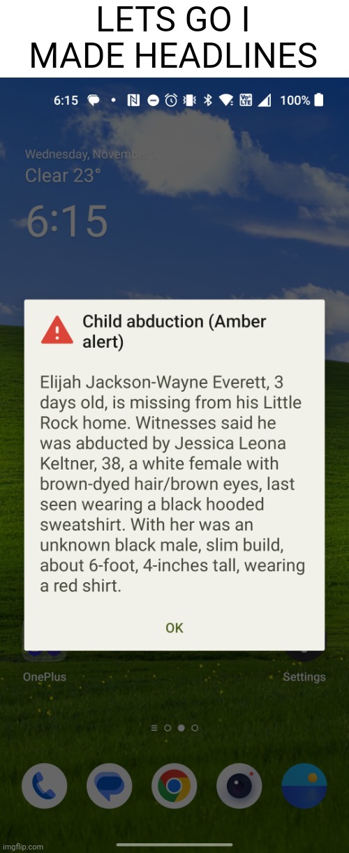 I understand if this gets marked nsfw by mods | LETS GO I MADE HEADLINES | image tagged in emergency alert system,eas,kidnapping,amber alert | made w/ Imgflip meme maker