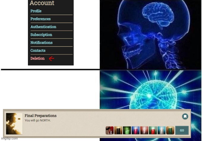 Expanding Brain Two Frames | image tagged in expanding brain two frames,fallenlondon | made w/ Imgflip meme maker