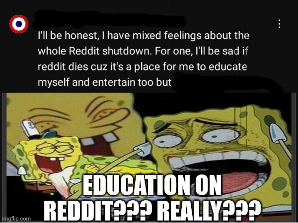 Reddit=/=education | EDUCATION ON REDDIT??? REALLY??? | image tagged in cringe,cringe worthy,reddit,misinformation,funny | made w/ Imgflip meme maker