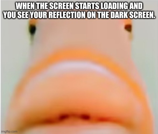 fr | WHEN THE SCREEN STARTS LOADING AND YOU SEE YOUR REFLECTION ON THE DARK SCREEN. | image tagged in meme | made w/ Imgflip meme maker