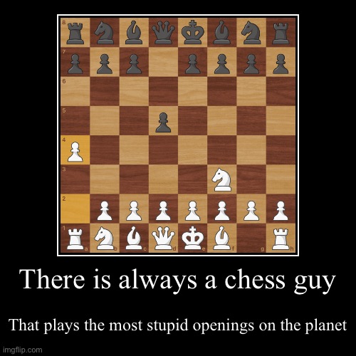 There is always a chess guy | That plays the most stupid openings on the planet | image tagged in funny,demotivationals | made w/ Imgflip demotivational maker