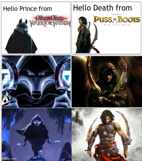 death is secretly a prince of persia fan | Hello Death from; Hello Prince from | made w/ Imgflip meme maker