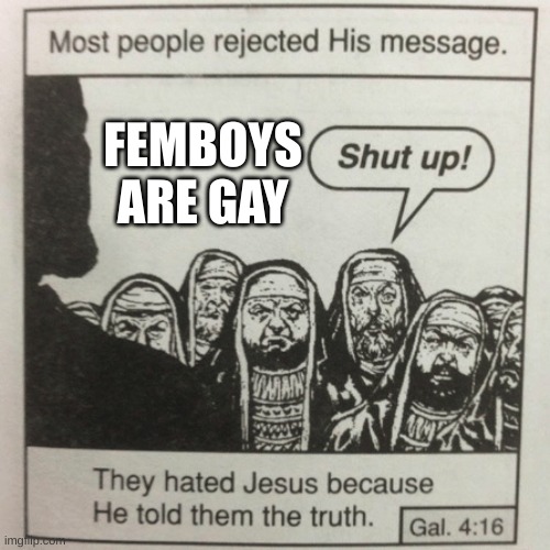 It's true | FEMBOYS ARE GAY | image tagged in they hated jesus because he told them the truth | made w/ Imgflip meme maker