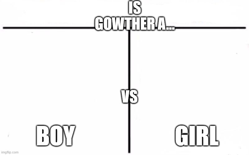 FIGHT IT OUUT INN THE COMMENTS BUT IM ON TEAM GIRL | IS GOWTHER A... VS; BOY; GIRL | image tagged in who would win blank | made w/ Imgflip meme maker