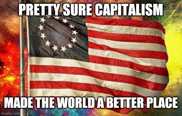 Betsy Ross Flag | PRETTY SURE CAPITALISM MADE THE WORLD A BETTER PLACE | image tagged in betsy ross flag | made w/ Imgflip meme maker
