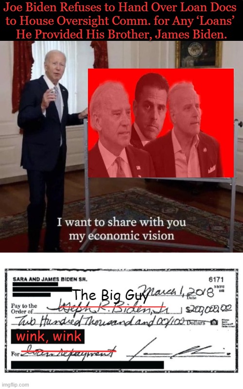 Classic tax evasion/money laundering/influence-peddling as Bidens shuffled dirty $ around to each other as ‘loan repayments’. | Joe Biden Refuses to Hand Over Loan Docs 
to House Oversight Comm. for Any ‘Loans’ 
He Provided His Brother, James Biden. __________; The Big Guy; _______; wink, wink | image tagged in politics,joe biden,crime family,money in politics,political humor,corruption | made w/ Imgflip meme maker