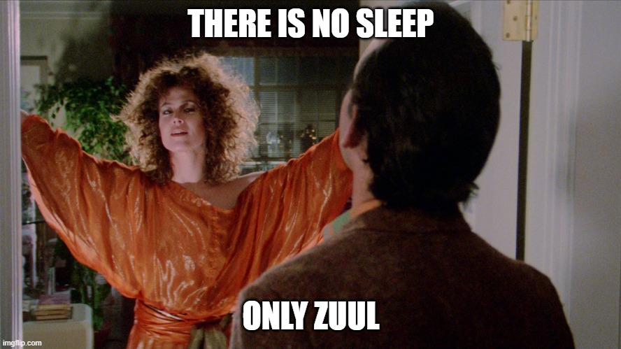 No Sleep | THERE IS NO SLEEP; ONLY ZUUL | image tagged in only zuul | made w/ Imgflip meme maker