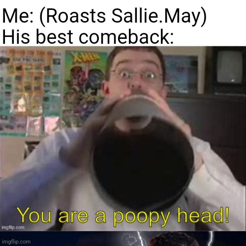 Me: (Roasts Sallie.May)
His best comeback: | image tagged in you are a poopy head,you should kill yourself now | made w/ Imgflip meme maker