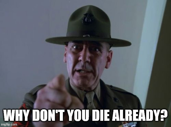 Sergeant Hartmann Meme | WHY DON'T YOU DIE ALREADY? | image tagged in memes,sergeant hartmann | made w/ Imgflip meme maker