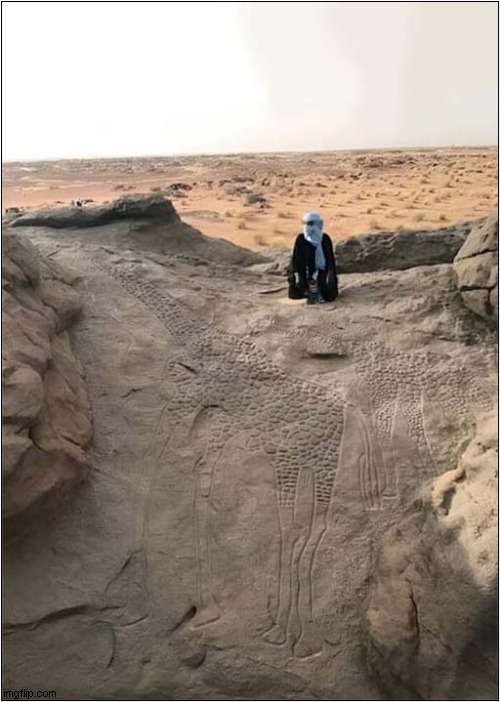 Giraffe Petroglyphs In Sahara Desert | image tagged in giraffe,rock carving,sahara | made w/ Imgflip meme maker