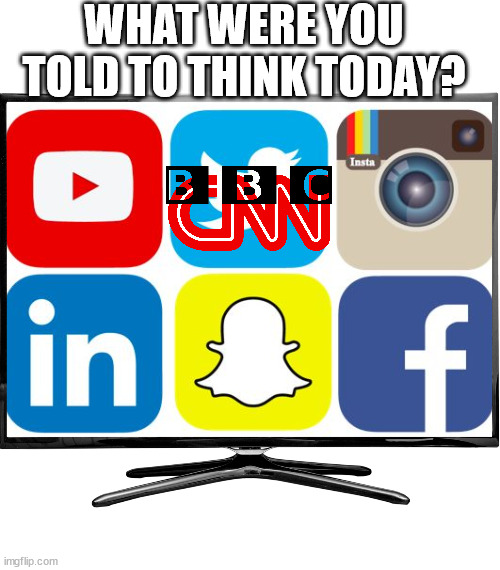 Think for Yourself | WHAT WERE YOU TOLD TO THINK TODAY? | image tagged in social media icons | made w/ Imgflip meme maker