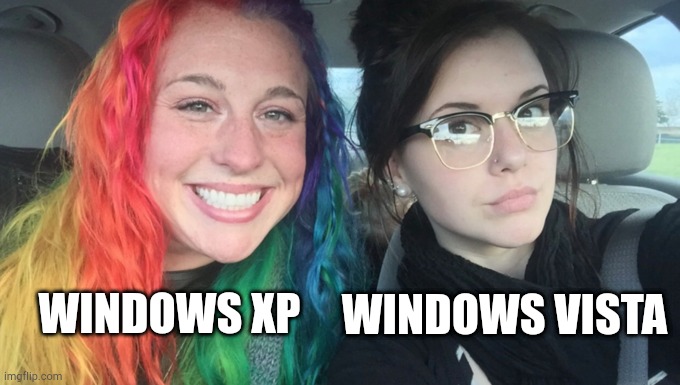 My Sister And I Are Polar Opposites | WINDOWS XP; WINDOWS VISTA | image tagged in memes,windows xp,windows vista | made w/ Imgflip meme maker