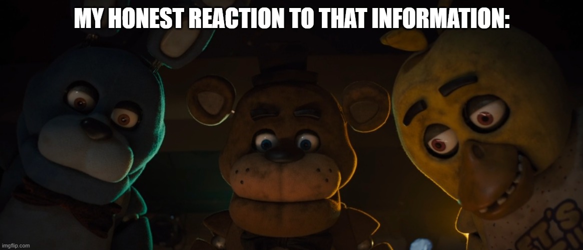 My Reaction To That Information | MY HONEST REACTION TO THAT INFORMATION: | image tagged in fnaf crew staring | made w/ Imgflip meme maker