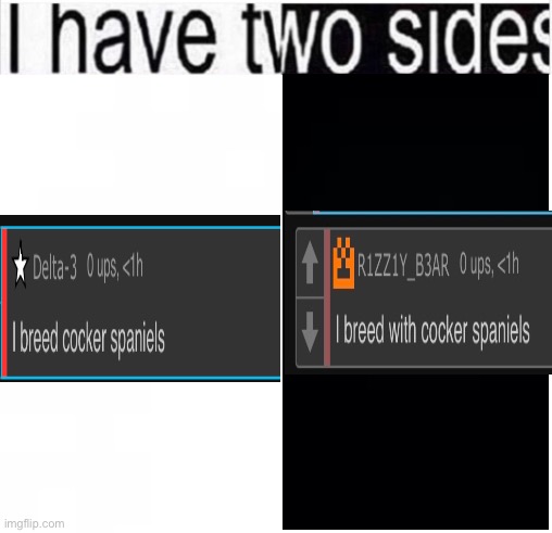 i have two sides | image tagged in i have two sides | made w/ Imgflip meme maker