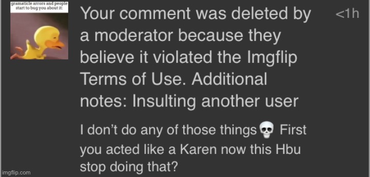 Ok, sitemods are terrible nowadays. I got a site wide comment ban for 2 hours cuz of this | made w/ Imgflip meme maker