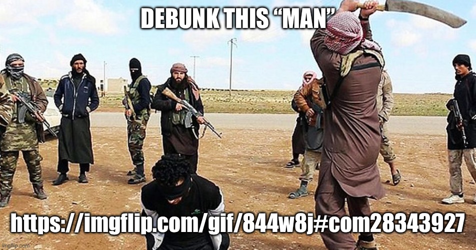 ISIS Beheading | DEBUNK THIS “MAN”; https://imgflip.com/gif/844w8j#com28343927 | image tagged in isis beheading | made w/ Imgflip meme maker