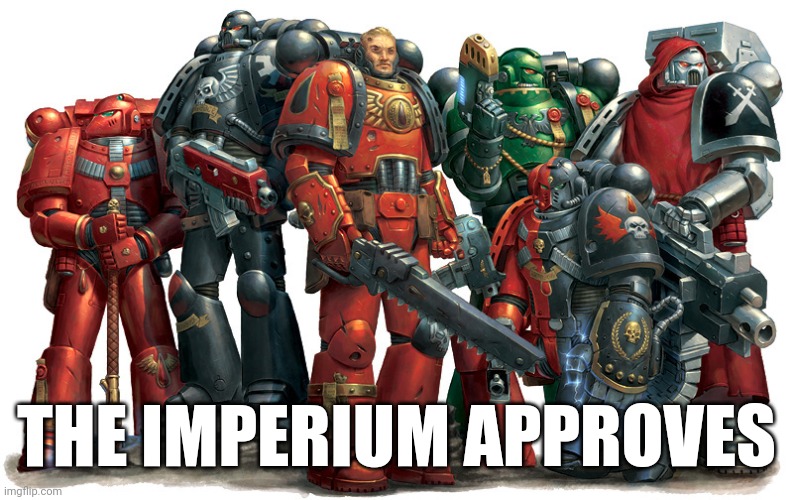 Group of Space Marines | THE IMPERIUM APPROVES | image tagged in group of space marines | made w/ Imgflip meme maker