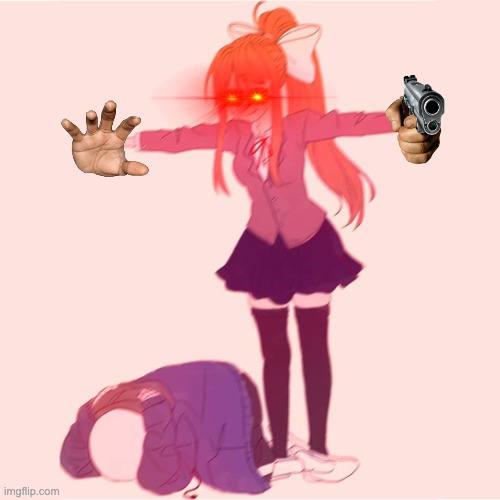 Monika t-posing on Sans | image tagged in monika t-posing on sans | made w/ Imgflip meme maker