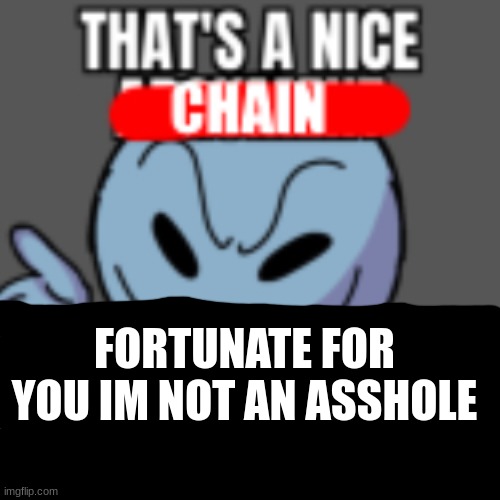 That’s a nice chain, unfortunately | FORTUNATE FOR YOU IM NOT AN ASSHOLE | image tagged in that s a nice chain unfortunately | made w/ Imgflip meme maker