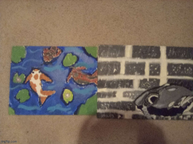 one on the left is from 6th grade left is from 8th grade year and was first oil painting ever | made w/ Imgflip meme maker