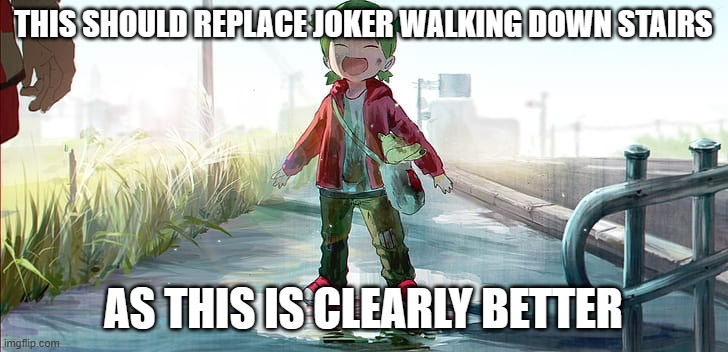 Yotsuba Koiwai Jumping in Puddle | THIS SHOULD REPLACE JOKER WALKING DOWN STAIRS; AS THIS IS CLEARLY BETTER | image tagged in yotsuba koiwai jumping in puddle | made w/ Imgflip meme maker