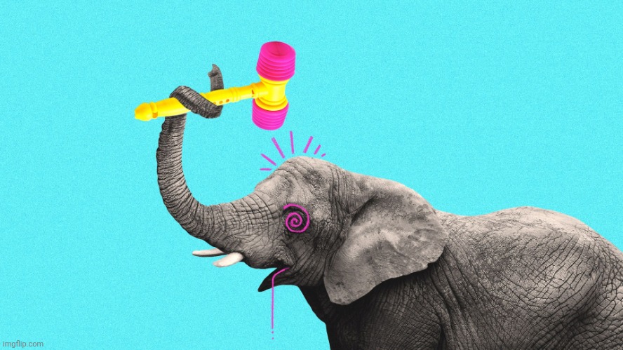 GOP Republican elephant hits head with hammer | image tagged in gop republican elephant hits head with hammer | made w/ Imgflip meme maker