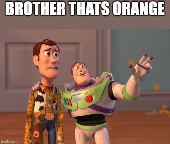 X, X Everywhere Meme | BROTHER THATS ORANGE | image tagged in memes,x x everywhere | made w/ Imgflip meme maker