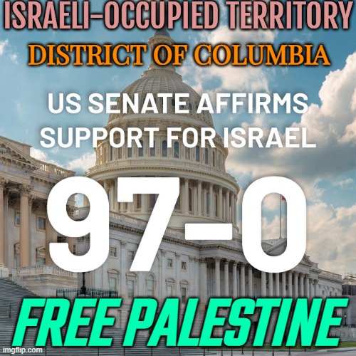 FREE PALESTINE | ISRAELI-OCCUPIED TERRITORY; DISTRICT OF COLUMBIA; FREE PALESTINE | image tagged in stand with israel,palestine,anti-semite and a racist,not racist,racism,that's racist | made w/ Imgflip meme maker
