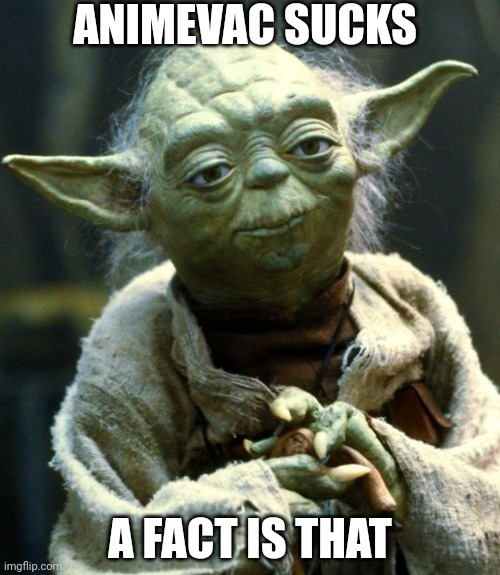 E | ANIMEVAC SUCKS; A FACT IS THAT | image tagged in memes,star wars yoda | made w/ Imgflip meme maker