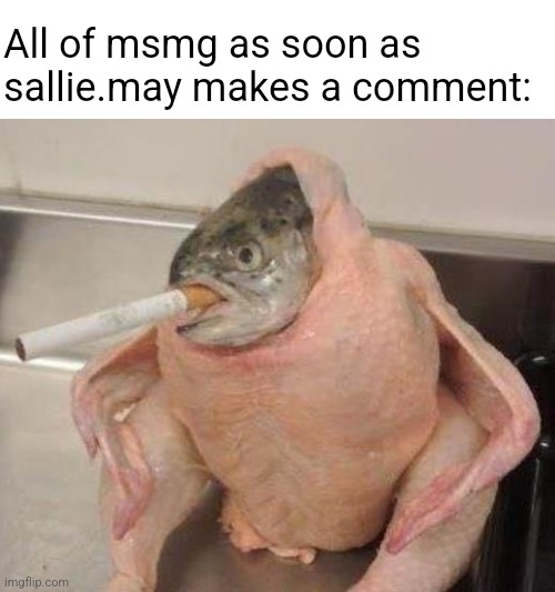 *turns into a smoking chicken fish* | All of msmg as soon as sallie.may makes a comment: | image tagged in bad ass fish | made w/ Imgflip meme maker