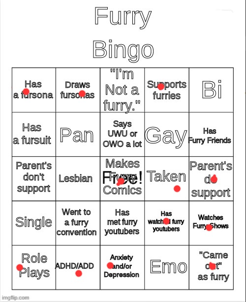 my furry bingo | image tagged in furry bingo | made w/ Imgflip meme maker