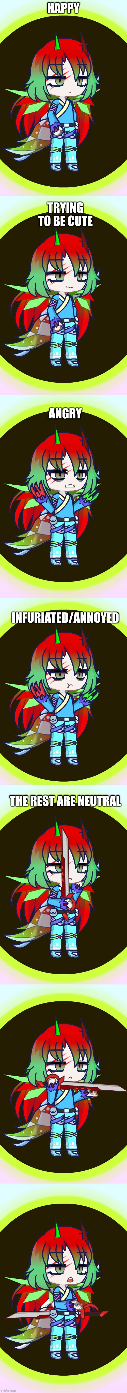 True dragnoc! Made in gacha life 2 I'll put a code and bio in the comments | HAPPY; TRYING TO BE CUTE; ANGRY; INFURIATED/ANNOYED; THE REST ARE NEUTRAL | made w/ Imgflip meme maker