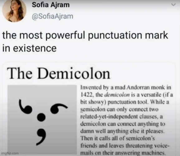 DEMICOLON | image tagged in yes,haha yes,i'll take your entire stock,why | made w/ Imgflip meme maker