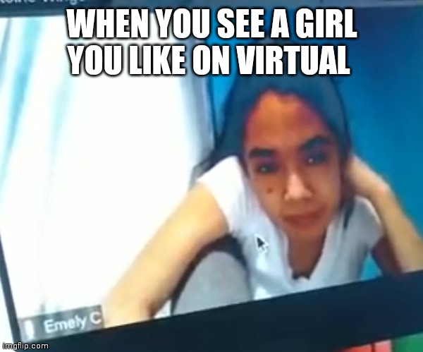 It's Emily from children's guild | WHEN YOU SEE A GIRL YOU LIKE ON VIRTUAL | image tagged in funny memes,emily,emily cardova carranza,emily cardova carranza memes,children's guild,children's guild memes | made w/ Imgflip meme maker