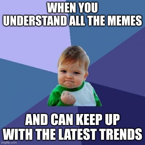 Success Kid Meme | WHEN YOU UNDERSTAND ALL THE MEMES; AND CAN KEEP UP WITH THE LATEST TRENDS | image tagged in memes,success kid | made w/ Imgflip meme maker