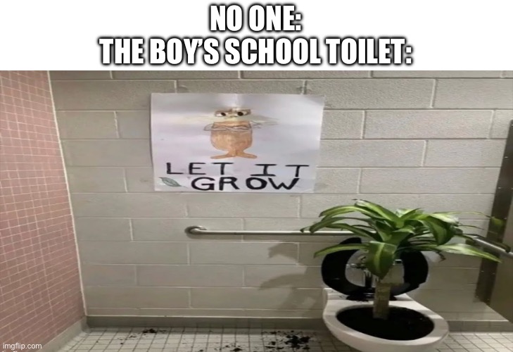 Let it grow | NO ONE:
THE BOY’S SCHOOL TOILET: | image tagged in let it grow | made w/ Imgflip meme maker