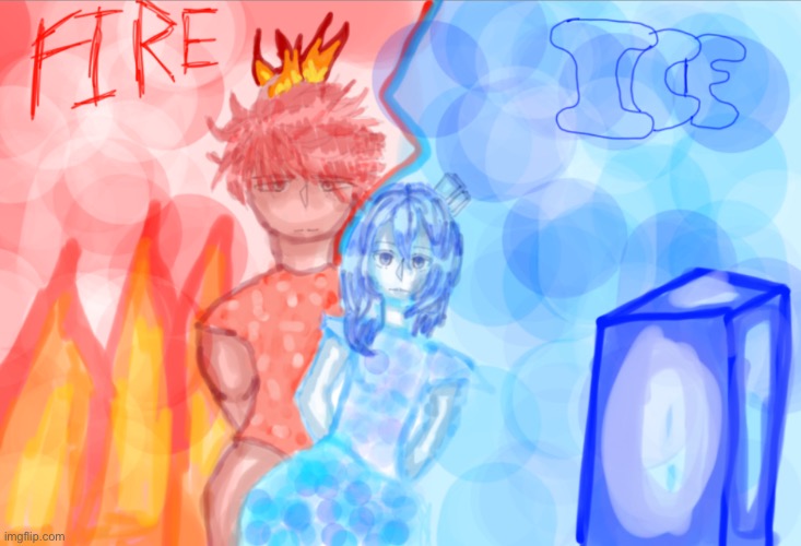 Fire x Ice | image tagged in drawing,fire,ice | made w/ Imgflip meme maker