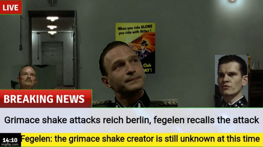 Breaking news from Reich news network: the grimace shake has attacked reich berlin, gunshce says other countries is warned | image tagged in hitler downfall,grimace shake | made w/ Imgflip meme maker
