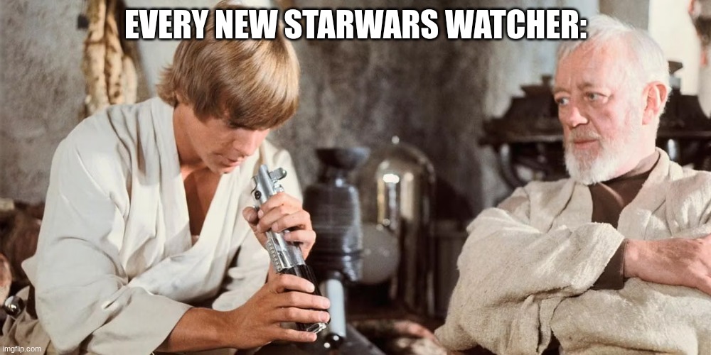 Oh god i got a new hole in my head | EVERY NEW STARWARS WATCHER: | image tagged in lightsaber,starwars | made w/ Imgflip meme maker