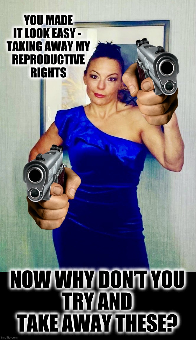 Equal, but different | YOU MADE IT LOOK EASY - 
TAKING AWAY MY
REPRODUCTIVE
RIGHTS; NOW WHY DON’T YOU
TRY AND
TAKE AWAY THESE? | image tagged in gun control,abortion,right to bear arms,pro choice,gender equality,scotus | made w/ Imgflip meme maker