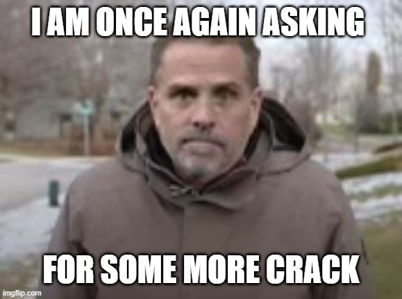 Hunter B | I AM ONCE AGAIN ASKING FOR SOME MORE CRACK | image tagged in hunter b | made w/ Imgflip meme maker