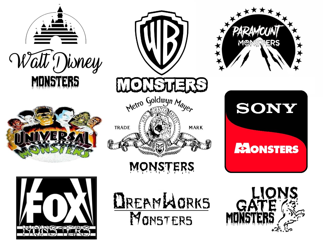 Nine Monsters Studios from 1990-1996 logos Blank Meme Template