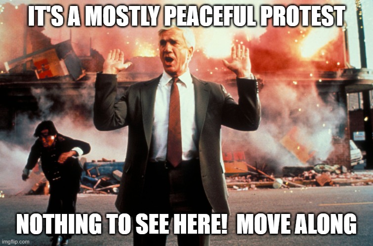 Nothing to see here | IT'S A MOSTLY PEACEFUL PROTEST NOTHING TO SEE HERE!  MOVE ALONG | image tagged in nothing to see here | made w/ Imgflip meme maker