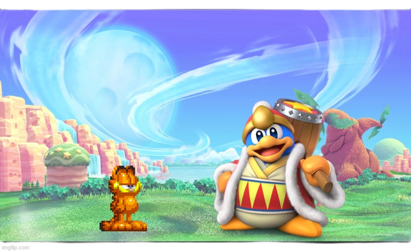 if garfield was in kirby | image tagged in dreamland,garfield,crossover | made w/ Imgflip meme maker
