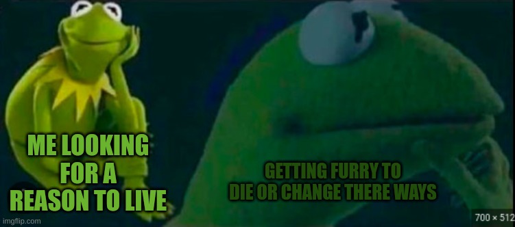 the thoughts of life | ME LOOKING FOR A REASON TO LIVE; GETTING FURRY TO DIE OR CHANGE THERE WAYS | image tagged in thinking kermit | made w/ Imgflip meme maker