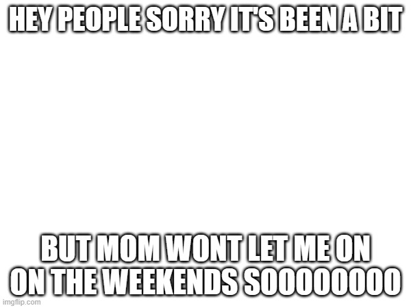 HEY PEOPLE SORRY IT'S BEEN A BIT; BUT MOM WONT LET ME ON ON THE WEEKENDS SOOOOOOOO | image tagged in sorry | made w/ Imgflip meme maker