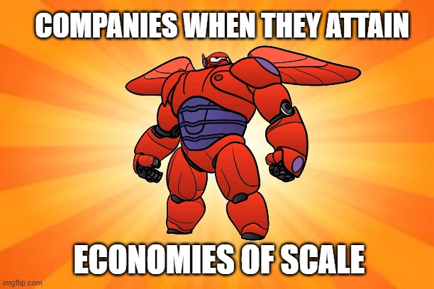 Business stuff | COMPANIES WHEN THEY ATTAIN; ECONOMIES OF SCALE | image tagged in baymax,economics,business,disney,fun,random | made w/ Imgflip meme maker